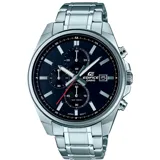Reloj Casio Edifice plateado con esfera negra, cronógrafo y calendario.