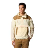 Campera tipo anorak Columbia Challenger, color amarillo y marrón, con capucha ajustable, media cremallera frontal, puños elásticos, dobladillo ajustable, bolsillo canguro y tecnología Omni-Shield™ repelente al agua y las manchas.