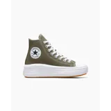 Championes Converse Chuck Taylor All Star de caña alta, color verde oliva, con plataforma blanca y suela color caramelo.