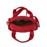 Cartera de diseño urbano marca Las Oreiro, modelo Love, en color negro con acabado acolchado. Presenta doble asa de mano y una correa larga regulable y desmontable con el logo de la marca. Incluye un colgante decorativo con la inscripción 'my love' en color rojo y cierre principal con compartimentos internos.