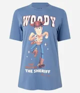 Remera celeste de algodón con estampa de Woody de Toy Story.
