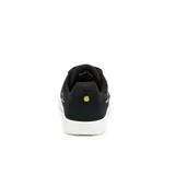 Zapatillas Caterpillar Pause Retro T-Toe de cuero gamuzado negro con detalles dorados y suela blanca.