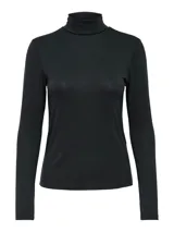 Camiseta negra de cuello alto y manga larga.