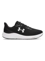 Championes de running Under Armour Charged Pursuit 4, color negro con logo blanco y suela blanca.