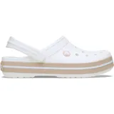 Zueco Crocs Crocband blanco con suela beige y logo en el lateral.