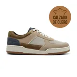 Zapato casual Hi-Tec Lisan de cuero color beige con detalles en marrón y azul.