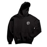 Canguro negro con capucha y bolsillo delantero, con logo de Blink 182 estampado en el pecho.