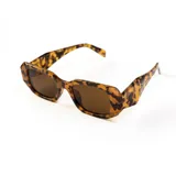 Lentes de sol rectangulares con montura de carey y lentes marrones.