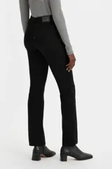 Pantalón de jean negro de corte recto, tiro alto y calce ajustado.