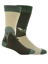 Calcetines largos de fibra de bambú con diseño de árboles en tonos verde y beige.