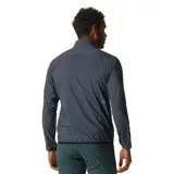 Cortaviento gris oscuro con cierre frontal completo, cuello alto y logo de la marca en el pecho.