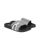 Sandalias Volcom Step negras con estampado a cuadros blancos y negros en la tira superior.