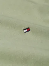 Remera verde clara de algodón con logo de la marca bordado en el pecho.