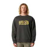 Buzo negro de cuello redondo con estampado frontal en amarillo que dice "Critical Slide" rodeado de un diseño floral.