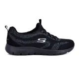 Championes deportivos Skechers Summits New Nature, color negro con detalles en gris. Capellada de tejido de punto con cordones elásticos, plantilla Skechers Memory Foam y suela flexible con tracción.