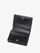 Billetera Diesel modelo 1DR, color negro brillante con logo ovalado metálico en el frente.