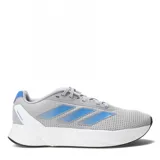 Zapatillas deportivas de adidas, gris con detalles en azul y blanco, diseño ligero y transpirable.