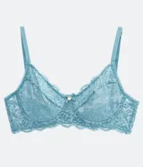 Soutien de encaje floral color verde agua, sin relleno y con aro.