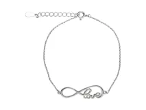 Pulsera de plata 925 con diseño de infinito y calado 'love' en el centro.