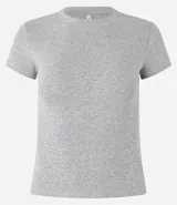 Blusa gris melange slim fit de rib con cuello redondo y mangas cortas.