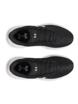 Championes de running Under Armour Phade RN 3, color azul marino con logo verde flúor y suela blanca.