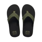 Ojotas Reef The Layback, con base negra y tira de tela verde oliva con logo Reef en relieve.