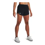 Short deportivo Under Armour Fly By Elite 3, color blanco, con cintura elástica, logo reflectivo y paneles laterales de malla.