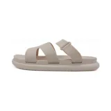 Sandalia de mujer color beige claro, estilo 'H', con plataforma gruesa y dos tiras anchas ajustables con velcro en el empeine.