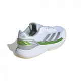 Championes Adidas Courtquick blancos con detalles en verde y plateado, ideales para pádel.