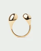 Anillo dorado con dos esferas irregulares.