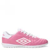 Championes de fútbol 5 Umbro Touch TF, completamente blancos, con capellada de material sintético y logo Umbro en relieve en el lateral. Poseen cordones blancos y suela de goma con tacos bajos.