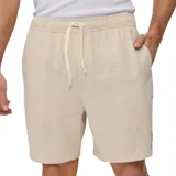 Bermuda de hombre color beige, con cintura elástica ajustable con cordón y bolsillos laterales.