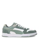 Championes Puma Game Low SD, color verde con detalles en blanco y gris.