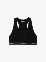 Top deportivo negro con espalda racerback y banda elástica con el logo de Carhartt en jacquard.