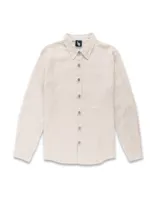 Camisa de manga larga en tejido de lino-algodón, de corte regular y botones de madera.
