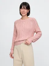 Buzo de punto de algodón en color rosa con cuello redondo y mangas largas.