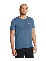 Remera deportiva gris jaspeado de corte clásico, con cuello redondo y mangas cortas. Confeccionada con tejido de punto transpirable y tecnología seamless para mayor comodidad.