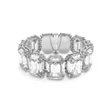 Pulsera rígida plateada con cristales blancos de talla octogonal.