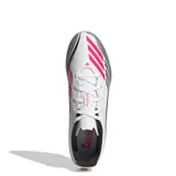 Championes de fútbol Adidas F50 Messi Club TF, unisex, color blanco con detalles en rojo, negro y plateado.