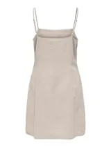 Vestido mini de ajuste regular, color gris claro, con escote cuadrado y tirantes finos ajustables.