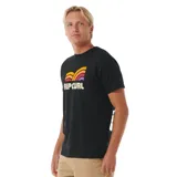 Remera negra de manga corta con logo de Rip Curl estampado en el pecho.