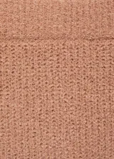 Falda midi color beige de tejido de punto de canalé con cintura elástica y diseño evasé.