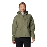 Campera impermeable y transpirable Columbia Hikebound II, color verde oliva, con capucha ajustable, bolsillos con cierre y costuras selladas.
