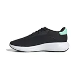 Zapatillas de running con parte superior de malla negra, cierre de cordones y mediasuela de EVA para amortiguación.