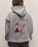 Hoodie gris con capucha, corte oversize, bolsillo tipo canguro y logo "Lucha Clothing" estampado en el pecho.