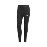 Calzas deportivas Adidas Techfit 7/8 de compresión, color negro con cintura elástica blanca con logo Techfit repetido y logo de Adidas estampado en blanco en la pierna izquierda.
