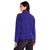 Buzo polar negro de mujer, marca CAT. Tiene cierre frontal de 3 botones con pliegue de poliéster ripstop, parche redondo con el logo de CAT en el pecho izquierdo, bolsillos en las costuras laterales y lycra en los puños de las mangas y en el dobladillo.