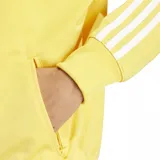 Campera de estilo deportivo color amarillo con cierre frontal y detalles en las mangas.