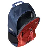 Mochila unisex Caterpillar Benali, color verde oliva y negro, con bolsillo frontal vertical con cierre, cinta reflectante ajustable, bolsillos laterales de malla, patrón bordado en el panel trasero y parche de Hypalon para fijar luz de bicicleta.