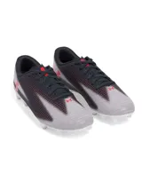 Championes de fútbol Under Armour Shadow Select 3 FG, para unisex. Diseño en degradé de blanco a negro con detalles en rojo y logo de la marca en el lateral. Suela blanca con tapones.